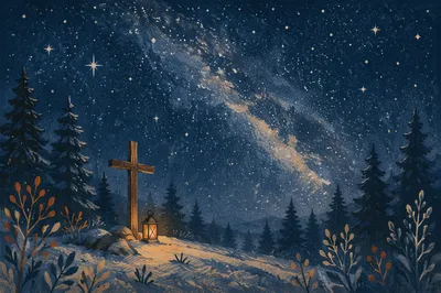 Milky Way Cross in Evergreen Forest