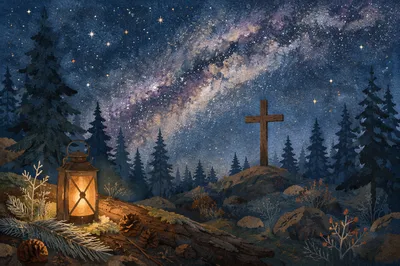 Milky Way Cross in Evergreen Clearing