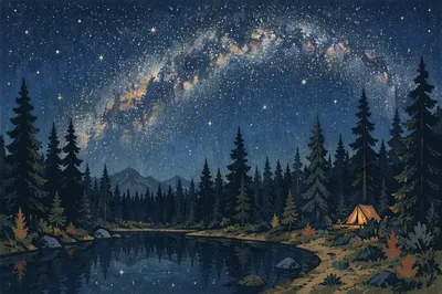 Milky Way Over Evergreen Forest Clearing