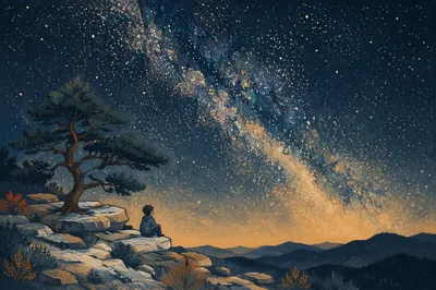Evergreen Pine Beneath the Starry Milky Way