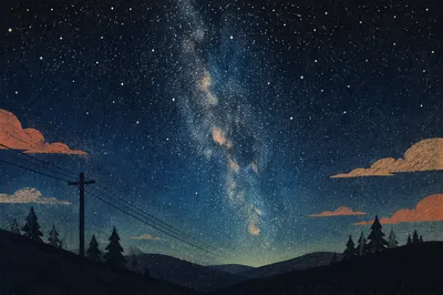 Milky Way Above Evergreen Hillside