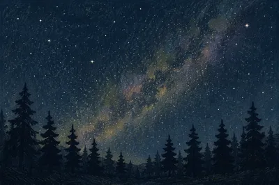 Milky Way Over Evergreen Forest Silhouettes