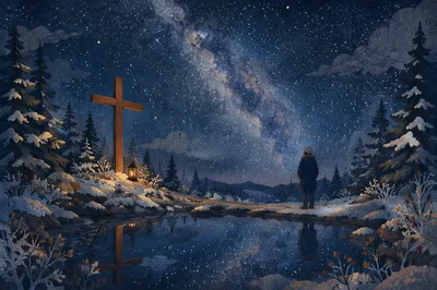 Milky Way Cross in Evergreen Forest