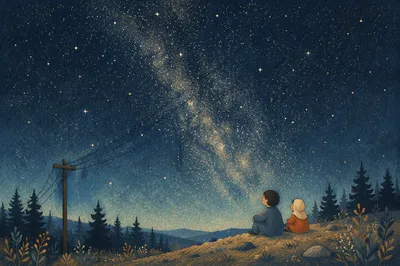 Milky Way Over Evergreen Hillside