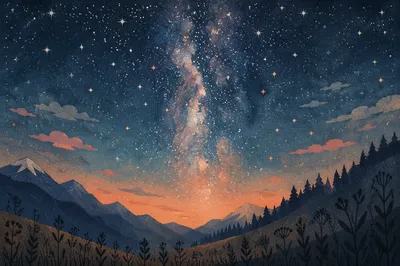Milky Way Over Evergreen Mountain Valley