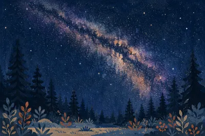 Milky Way Over Evergreen Forest Clearing