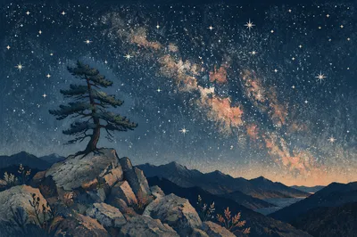Evergreen Overlook Beneath Milky Way Stars