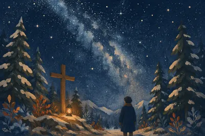 Milky Way Cross in Evergreen Forest