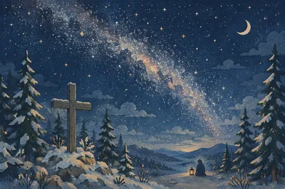 Milky Way Cross in Evergreen Forest