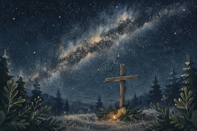 Milky Way Cross in Evergreen Clearing