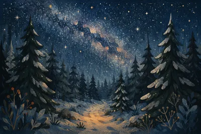 Milky Way Over Quiet Evergreen Forest