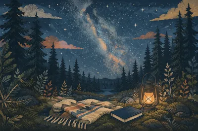 Milky Way Over Quiet Evergreen Prayer Clearing