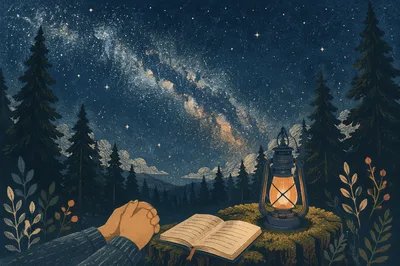 Milky Way Prayer in Evergreen Forest