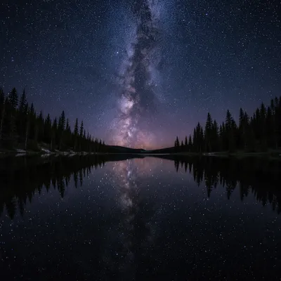 Milky Way Over Evergreen Wilderness Lake