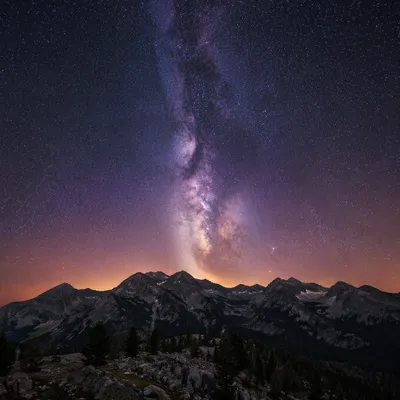 Milky Way Over Evergreen Mountain Peaks