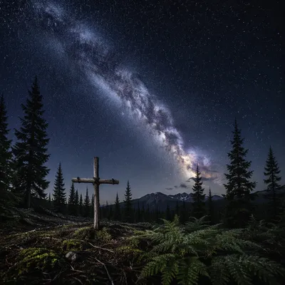 Milky Way Over Forest Cross