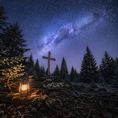 Wooden Cross Beneath Starry Milky Way