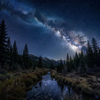 Milky Way Over Evergreen Forest Clearing