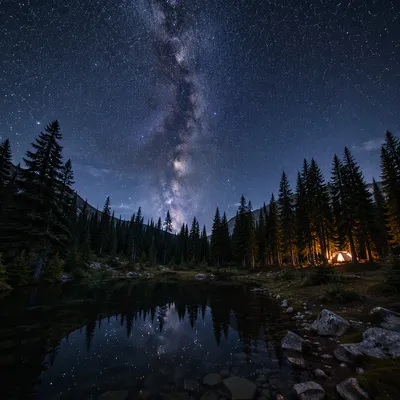Milky Way Over Evergreen Forest Clearing