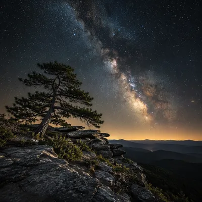 Evergreen Pine Beneath the Milky Way