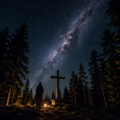 Milky Way Over Forest Cross