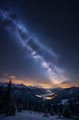 Milky Way Over Evergreen Mountain Valley