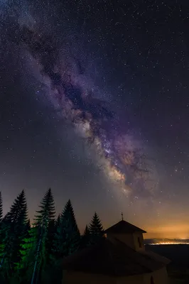 Milky Way Over Quiet Evergreen Chapel