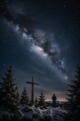Milky Way Cross in Evergreen Clearing
