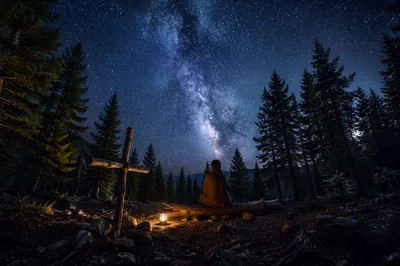 Milky Way Prayer in Evergreen Clearing