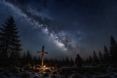 Milky Way Prayer in Evergreen Forest