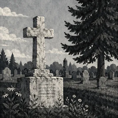 Weathered Stone Cross in Evergreen Cemetery