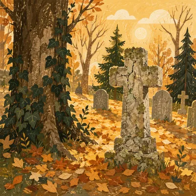 Weathered Stone Cross in Quiet Cemetery