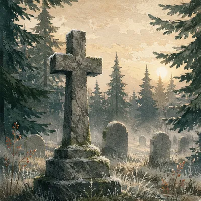 Weathered Stone Cross in Evergreen Cemetery