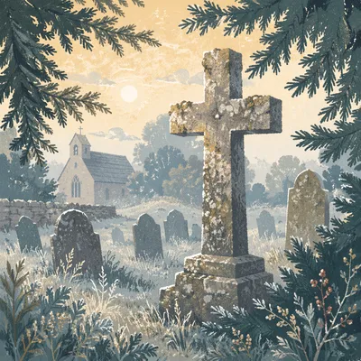 Weathered Stone Cross at Winter Dawn