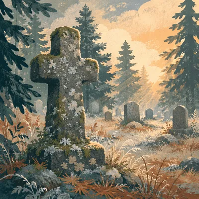 Weathered Stone Cross in Evergreen Cemetery