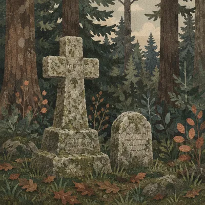 Weathered Stone Cross in Evergreen Cemetery