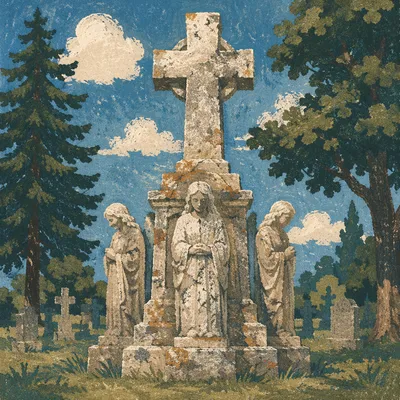 Weathered Stone Cross in Evergreen Cemetery