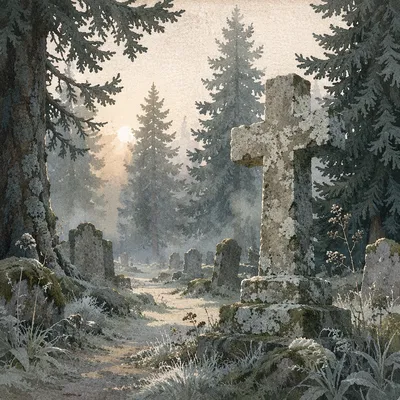 Weathered Stone Cross in Evergreen Cemetery