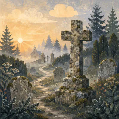 Weathered Stone Cross in Evergreen Cemetery