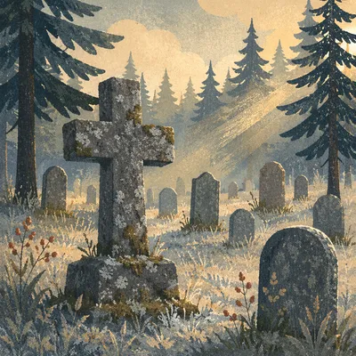 Weathered Stone Cross in Evergreen Cemetery