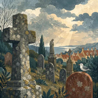 Weathered Stone Cross in Evergreen Cemetery