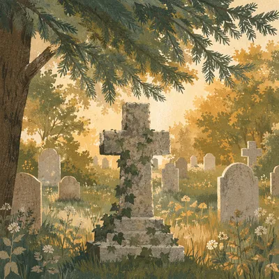 Stone Cross in Evergreen Cemetery Light