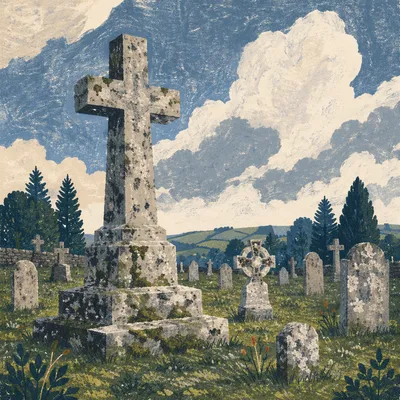 Weathered Stone Cross in Evergreen Cemetery