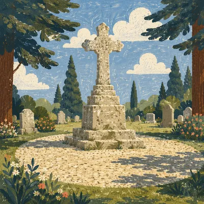 Weathered Stone Cross in Evergreen Cemetery