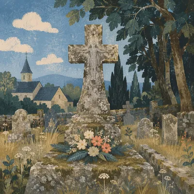 Weathered Stone Cross in Evergreen Cemetery