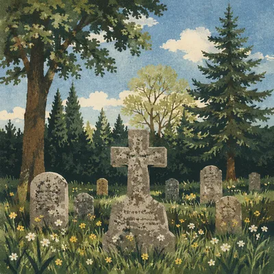 Weathered Stone Cross in Evergreen Cemetery