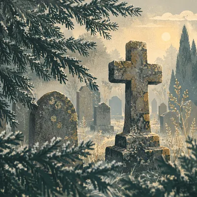 Weathered Stone Cross in Evergreen Cemetery