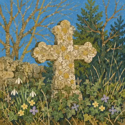 Weathered Stone Cross in Evergreen Cemetery