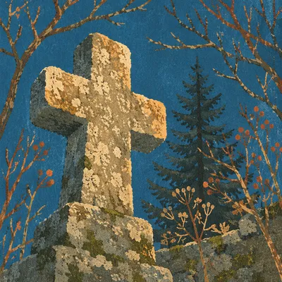 Weathered Stone Cross in Evergreen Cemetery
