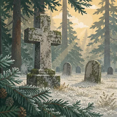 Weathered Stone Cross in Evergreen Cemetery